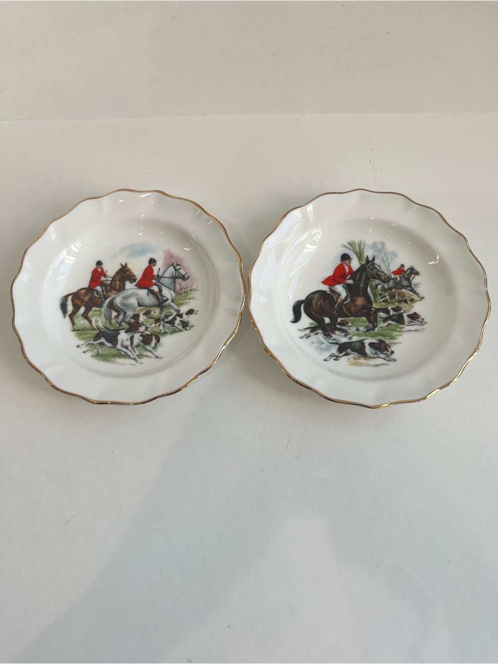 Royal Sutherland HM Decorative Hunting Scene Porcelain Trinket Plates